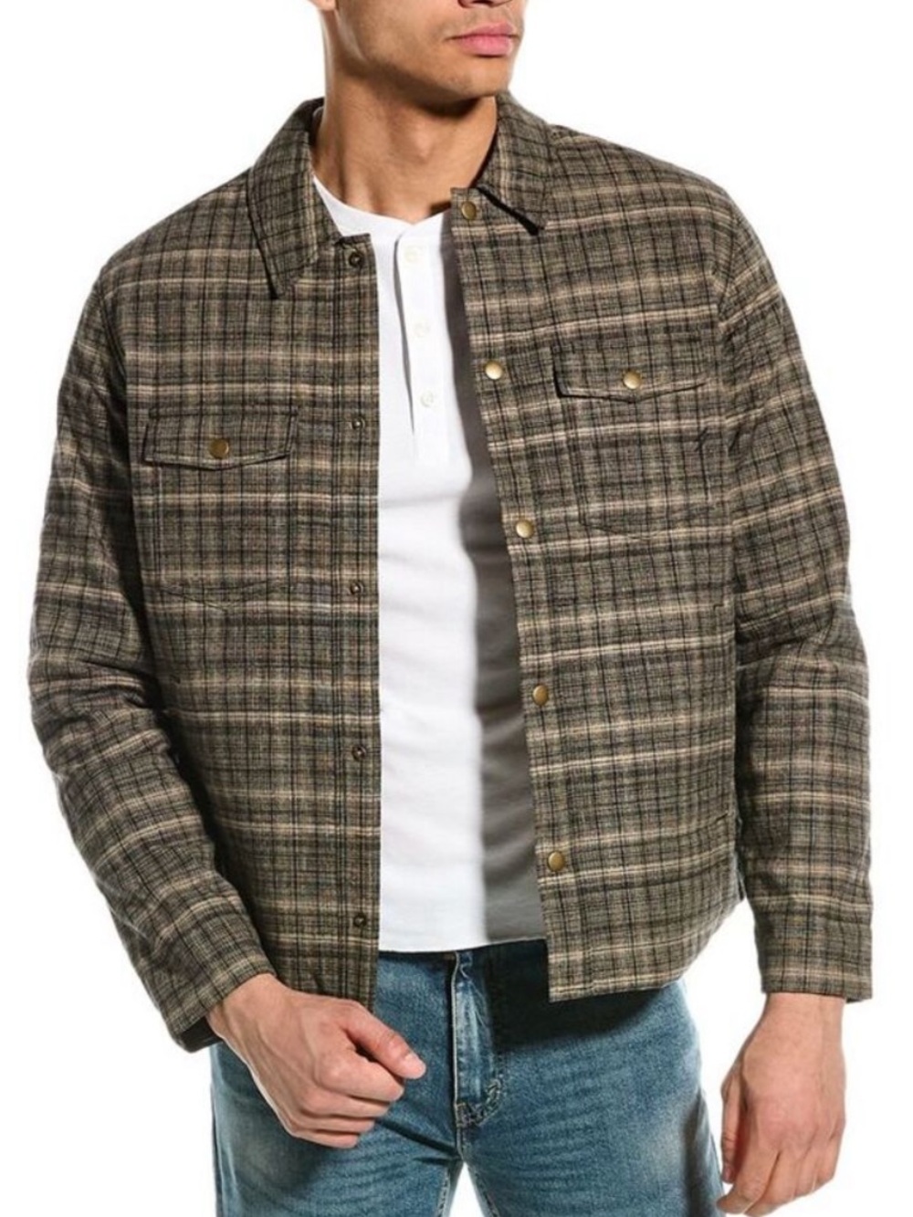 Billy Reid Theo Linen-Blend Shirt Jacket Size Medium Men’s Plaid Fall Winter